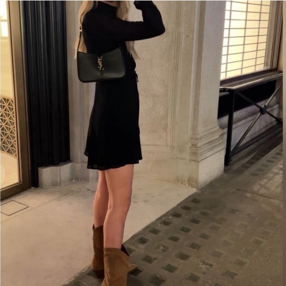 Reformation Ottessa Long-Sleeve Surplice Minidress Black Sz Small - Picture 6 of 16